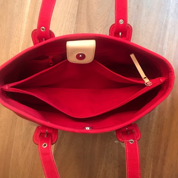 Lord & Taylor Red Canvas Shoulder Tote - Picture 4 of 4